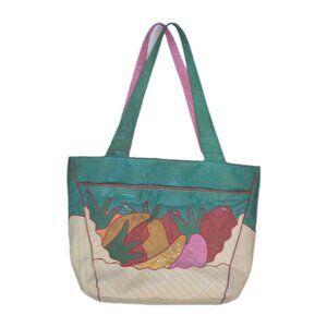 SHARIF Vintage Rare Large Purse Tote Leather Fruit Made in USA Shoulder Bag Boho